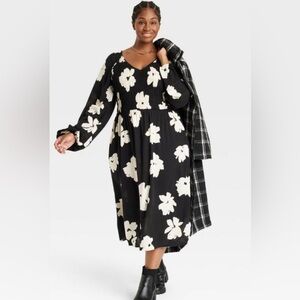 NWT Ava & Viv Women's Size Black Floral Balloon Sleeve Pleated Cocktail size 3X